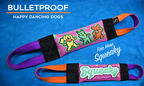 Happy dancing Bears Fire Hose Squeaker Pocket Tug