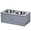 PawHut Elevated Dog Bowls with Storage, 2 Stainless Steel Bowls, for Medium Dogs, Gray