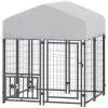PawHut Welded Wire Outdoor Dog Kennel with 360Â° Rotating & 4 Levels Adjustable Bowls, Waterproof Cover, 3.9' x 3.9' x 4
