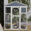 Gray Wooden Catio Outdoor Cat house Enclosure with Waterproof Top, 3 Platforms & 2 Napping House Small Pet Animal Cage