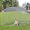 PawHut Large Outdoor Dog Kennel, 98x98x77, Metal Playpen with Lock, Mesh Sidewalls, Weatherproof Cover, Black