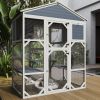 Gray Wooden Catio Outdoor Cat house Enclosure with Waterproof Top, 3 Platforms & 2 Napping House Small Pet Animal Cage