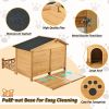 48" Wooden Dog House Outdoor with Porch, Dog Kennel with Water-Resistant Asphalt Roof and Fencing,Indoor & Outdoor Dog Crate with Paw Print, Medium