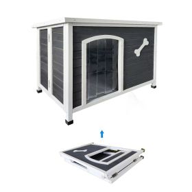 40.55" Wooden Folding Dog House,Outdoor Waterproof Dog Cage,Indoor Solid Wood Outside Dog Shelter Kennel Easy to Assemble (Color: as Pic)